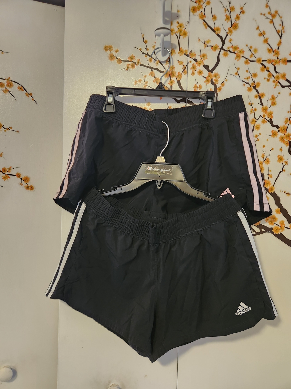 Adidas Women’s Black Athletic Shorts with Pink and White Trim
